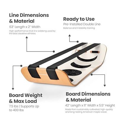 GIBBON SlackBoard, Balance Board Kids & Adults, Slackline Balance Trainer - color: 문 플러스 - 2 라인