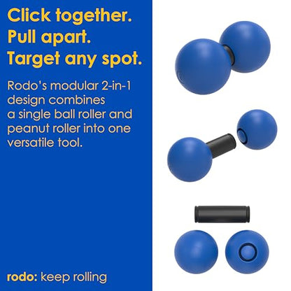 Rodo 2-in-1 Firm Peanut & Lacrosse Ball Roller | Deep Tissue Massage Tool for Fascia, Plantar Fasciitis, Hips & Back | Mobility & Recovery Roller | Compact, Travel-Friendly, Pilates & Therapy Ready - color: Blue