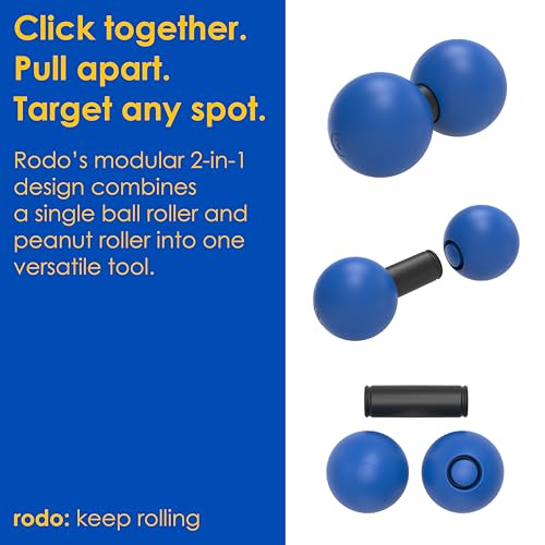 Rodo 2-in-1 Firm Peanut & Lacrosse Ball Roller | Deep Tissue Massage Tool for Fascia, Plantar Fasciitis, Hips & Back | Mobility & Recovery Roller | Compact, Travel-Friendly, Pilates & Therapy Ready - color: Blue