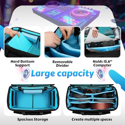 DJ Cable Bag, Rolling DJ Cable Bag with Detachable Trolley & Dividers | Large Capacity Gig Bag with Laptop Compartment, Professional Organizer Bag for Cables, Microphones, and DJ Equipment