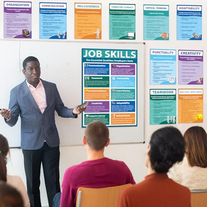 11Pcs Job Skills Posters Educational Bulletin Board Set for Classroom Decorations Essential Qualities Employers Seek Posters for College High school Library Home Reading Corner Wall Decors Supplies