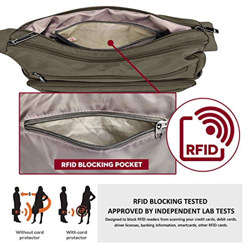 VOLGANIK ROCK RFID Purses for Women Fabric Nylon Multi Pocket Crossbody Bag Ladies Travel Handbag - color: Army Green, size: Standard