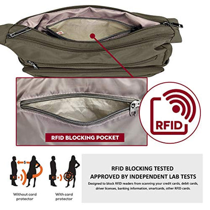 VOLGANIK ROCK RFID Purses for Women Fabric Nylon Multi Pocket Crossbody Bag Ladies Travel Handbag - color: Army Green, size: Standard