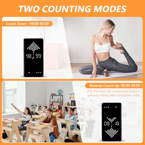 GuDoQi Digital Hourglass Pomodoro Timer, Magnetic 1-99 Mins Adjustable Rechargeable Digital Countdown ADHD Timer, Mute/Low Volume/High Low Volume Modes for Work, Study, Back to School, Kitch, Black - color: Black