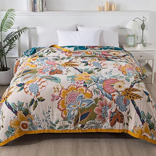 Boho Throw Blanket for Bed 100% Cotton Bohemian Blankets Ultra Soft Woven Muslin Decorative Blankets All Seasons Vintage Quilt Knitted Blanket for Sofa Chair(Beige, 50"x60") - color: R-beige, size: 50"x60"