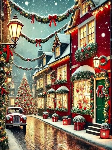 Christmas Diamond Art Kits for Adults, Diamond Art Painting Kits for Adults | Xmas Street Stress Relief Full Round Drills Heartfelt DIY Gift Strong Adhesive Wall Decor HD Canvas 11.8 x 15.7 in 30 x 40cm - color: Christmas Street Scene