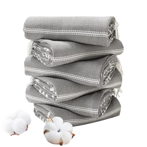 Genovega 6 Packs Oversized Turkish Beach Towels Set 74"x38" Extra Large Sand Free Quick Dry Absorbent Swim Bath Pool Towel Adult Travel Essentials Blanket Accessories Vacation Grey Stripe - color: Light Grey Stripe