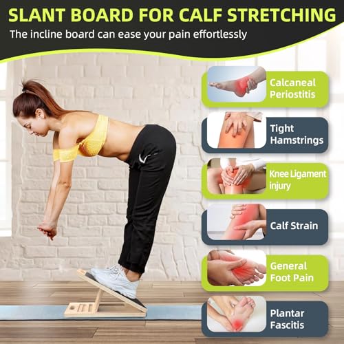 Adjustable Wooden Slant Board for Calf Stretching ,Portable Calf Strecther Incline Board for Knees Ankle Heel Feet Leg,Slanted Board for Physical Therapy
