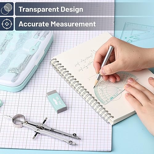 Mr. Pen- Geometry Set, 13 pcs, 3 Metal Compasses, Protractor, 6" Ruler | 45° & 30°/60° Set Squares, Pencils, Lead Refills, Sharpener & Eraser for Math, Drafting & Classroom Use | 45° & 30°/60° Set Squares, Pencils, Lead Refills, Sharpener & Eraser for Mat
