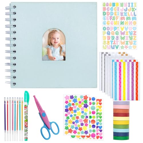 Kid Scrapbook DIY Photo Album Hard Cover Scrapbook Kit for Kids Instant Camera Print Paper with DIY Accessories (Blue) - color: Blue