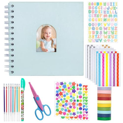 Kid Scrapbook DIY Photo Album Hard Cover Scrapbook Kit for Kids Instant Camera Print Paper with DIY Accessories (Blue) - color: Blue