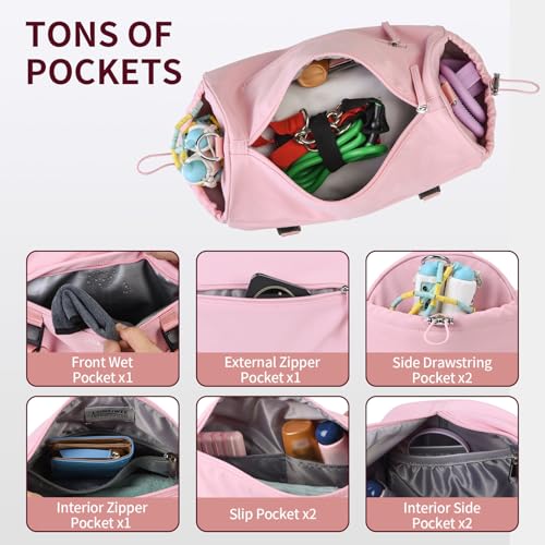 Small Gym Bag for Women Men, 15L Sports Workout Bag with Wet Pocket and Yoga Mat Holder, Lightweight & Water-Resistant Mini Travel Duffle Bag (Pink) - color: Pink