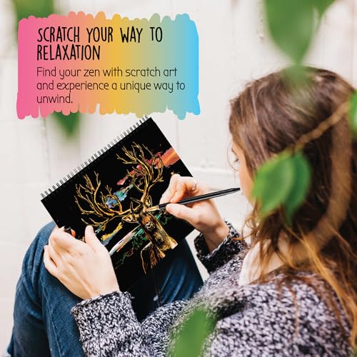 Scratch Art Book for Adults - Animal Series, 10 Rainbow Art and Crafts for Adults | Adult scratch art & foil art for adults kit | stress relief scratch painting, screen-free travel craft | scratch art adult - color: Animal Series
