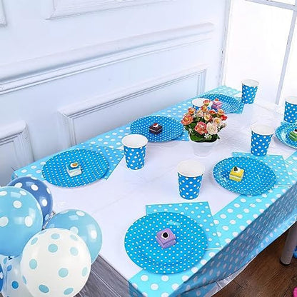 Powder Blue Dots Rectangular Plastic Table Cover (54" x 108") - 1 Pc - Perfect for Parties and Events - Instantly Elevate Your Table Setting! - color: Light Blue