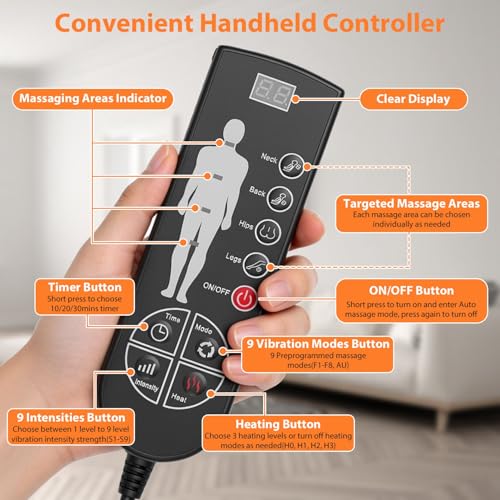 Vibration Massage Mat with Heat – Full Body Electric Massager Mattress Pad, 10 Motors, 9 Modes, 9 Intensities, 3 Heating Levels, 3 Timer Settings, Storage Bag, Earplugs, for Neck Back Waist Hips Legs - size: 57.8x19.7x1.2 in