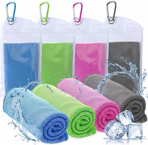 4 Packs Cooling Towels for Neck and Face(40"x 12"), Cold Towels for Hot Weather, Cooling Wipes, Lightweight Soft Breathable Towels for Yoga, Sport, Workout, Running, Gym, Camping, Fitness - color: Blue/Green/Hot Pink/Dark Gray