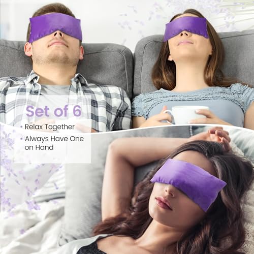 SuzziPad Hot & Cold Lavender Eye Pillows for Relaxing, Purple, 6 Packs | Washable Weighted Yoga Eye Mask For Meditation, Dry Eye Soothing & Sleep; Blocks Light, Soothes Migraines & Ocular Discomfort