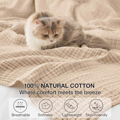 100% Cotton Muslin Blanket 40" x 40", Breathable and Lightweight Cotton Throw Blankets, Soft Cooling Summer Gauze Blanket for All Season, Beige - color: 01 - Beige, size: Baby ( 40"x40")