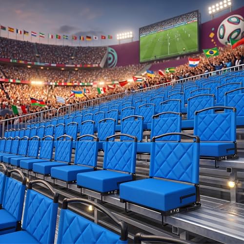 Stadium Seats with Back Support Cushion, Folding Stadium Seats for Bleachers Hold up 400lbs, Wide Bleacher Seat with Shoulder Strap & Handle Comfort for Sports Events (Blue, 1pcs) - color: Without Pocket-blue, size: 1pcs