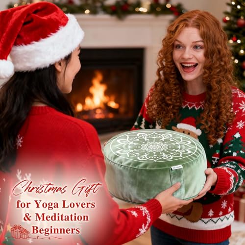 Hihealer Meditation Cushion, Traditional Tibetan Velvet Meditation Pillow - color: Serenity Navy & Green
