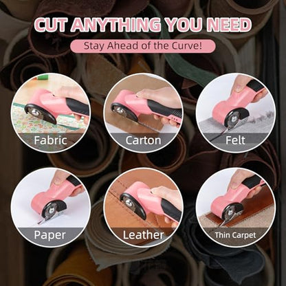 Cordless Electric Scissors, 4.2V 2000mAh Mini Rechargeable Cardboard Rotary Cutter, Effortless Cutting with LED Light & Safety Lock 2 Blades Box Cutter for Fabric Carpet Carton Plastic Leather Cloth