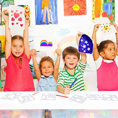 Outus 16 Pieces Kids Geometric Drawing Stencils 5.1 Inches Basic Square Shape Plastic Drawing Stencil Template Geometry Shape Reusable DIY Painting for Kids Girls Boys Gifts Home Classroom Crafts