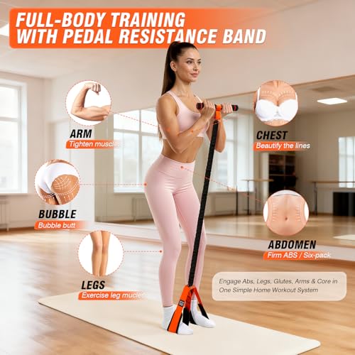 Pedal Resistance Bands with Handles, Upgrade Women Exercise Bands for Full Body Training, Core, ABS, Legs, Glutes, Arms, Pilates, Physical Therapy, Strength, Sit Up Equipment for Home Workout - color: Orange 75lbs