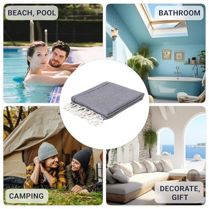 ATANI Turkish Beach Towel, Converts to a Bag, Oversized 100% Cotton Bath Towels Lightweight Quick-Dry Beach Blanket for Travel, Picnic, Camping, Yoga and Pool (Black + Bag, 35 inc x 69 inc) - color: Black + Bag, size: 35 inc x 69 inc