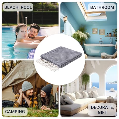 ATANI Turkish Beach Towel, Converts to a Bag, Oversized 100% Cotton Bath Towels Lightweight Quick-Dry Beach Blanket for Travel, Picnic, Camping, Yoga and Pool (Black + Bag, 35 inc x 69 inc) - color: Black + Bag, size: 35 inc x 69 inc