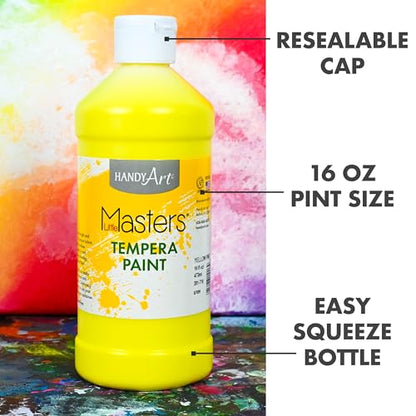 Handy Art Little Masters Tempera Paint, 16 oz Bottles, Set of 6 Colors, Bright & Mixable, Washable Colors for Classroom, Students, Kids, Young Artists, Safe & Non-Toxic, Made in USA