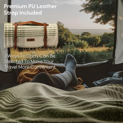 Molithe 100% Wool Blanket, 62" x 86", Warm, Thick, Military, Camping Gear - color: Pine Green
