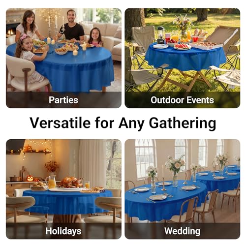Auros 10-Pack Blue Plastic Table Cloth, 84" Round Disposable Table Cover | Waterproof, Spill-Proof & Throw Away Table Cloth, Easy Cleanup for Party, Birthday, Wedding, Graduation, Picnic, Sky Blue - color: Sky Blue, size: 84" Round