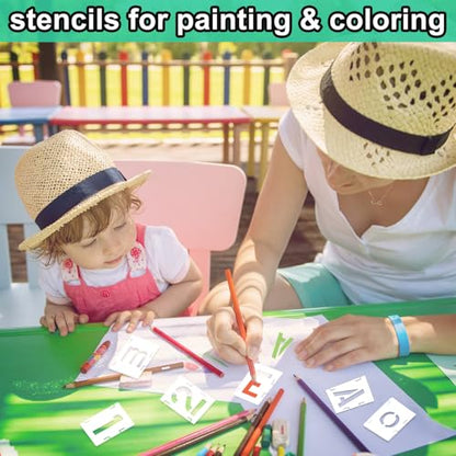 Augshy 56 Pcs Letter Stencils for Painting, 2 Inch Reusable Templates | Plastic Alphabet Templates, for Crafts Art Projects, Wood Wall Fabric Rock Signage, Interlocking Number Stencils - style: Alphabet and Number