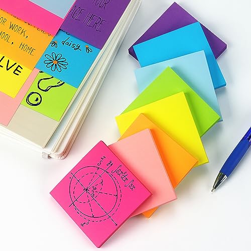 Sticky Notes 3x3 in, Bright Colors Self-Stick Pads, 8 Pads, 85 Sheets/Pad | Total 680 Sheets - color: 8 Pads 3x3 in Bright Colors Sticky Notes
