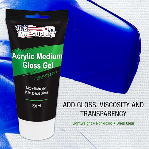 U.S. Art Supply Clear Acrylic Gel Medium Gloss, 200ml - (6.7 Ounce) Tube - Increase Gloss, Viscosity & Transparency for Acrylic Paints - size: 6.76 Fl Oz (Pack of 1)