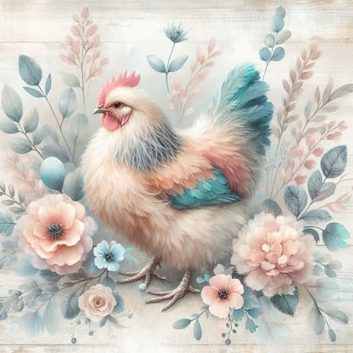 DFPSCLLA Diamond Painting Kits for Adults- Chicken Diamond Art Kits for Adult Beginners, DIY Full Round Diamond Painting Gem Art and Crafts for Home Wall Decor 13.7 * 13.7inch - color: Chicken Diamond Painting