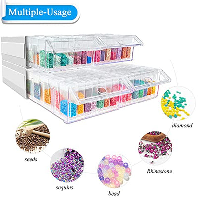ARTDOT Diamond Painting Storage, 4 Pack Stackable Bead Organizer 140 Slots Individual Containers with Diamond Art Accessories and Tools for Beads Nail Pill Rhinestones Seed - size: 140 Containers with 4 Drawers