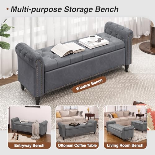 FiveWillowise 55" Bedroom Bench, End of Bed Bench with Storage, Grey - color: Grey, size: 55-inch