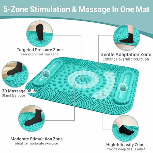 Foot Massage Mat with Two Massage Balls, 5-Zone Acupressure & Reflexology Mat for Various Stimulation, Portable Pressure Point Pad for Feet Relaxation, Pain, Fatigue Relief((Lake Blue) - color: Lake Blue