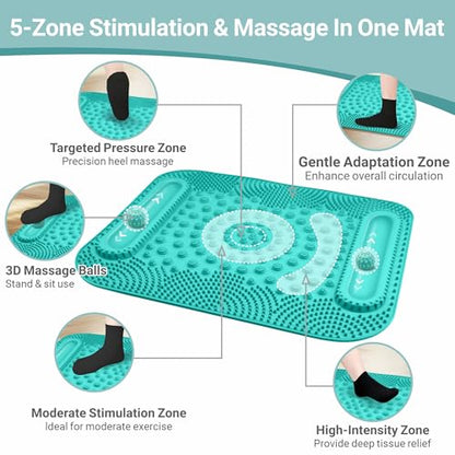 Foot Massage Mat with Two Massage Balls, 5-Zone Acupressure & Reflexology Mat for Various Stimulation, Portable Pressure Point Pad for Feet Relaxation, Pain, Fatigue Relief((Lake Blue) - color: Lake Blue