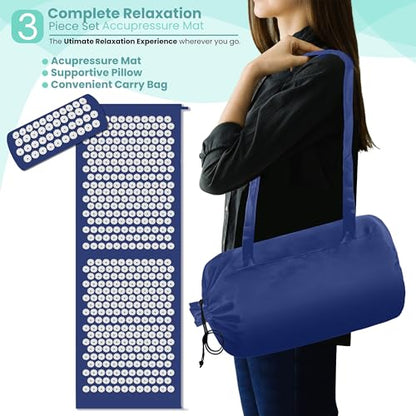 Sivan Acupressure Mat & Pillow Set for Back & Neck (XL, Blue/White) - color: Blue/White, size: XL