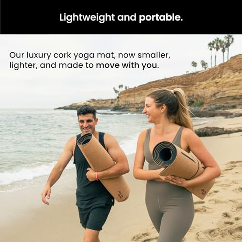 Luxury Cork Yoga Mat - Non Slip, Extra Thick Grip. Thicker, Longer, and Wider for More Comfort and Support. Tough Enough For Hot Yoga. Natural, Non Toxic, and Eco Friendly. Optional Alignment Lines. - color: Jetsetter, size: Mini 72" x 24" x 0.17"