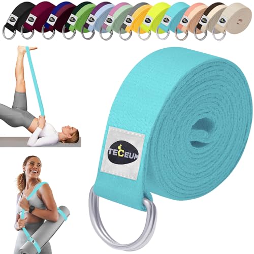 TECEUM 2 IN 1 Yoga & Mat Strap for Stretching – Cotton – 6/8/10 ft - color: Blue, size: 8 ft