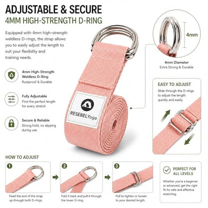 Yoga Strap for Stretching, Non-Elastic Yoga Belt with D-Ring - color: Pink, size: 6Feet/1.8M