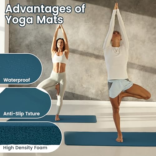 Fitvids Yoga Mat, 1/2-Inch Extra Thick High Density Exercise Mat, Anti-Tear Exercise Yoga Mat with Carrying Strap, Suitable for Various Yoga Exercises - color: Navy Blue