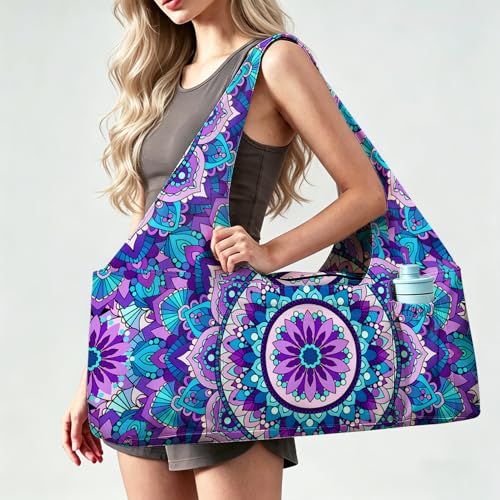 Yoga Mat Bag Large Yoga Bag and Carrier with Strap Zipper and Pockets Fits All Your Stuff Yoga Tote Pilates Bags for Women Fit Most Size Mats - color: Purple