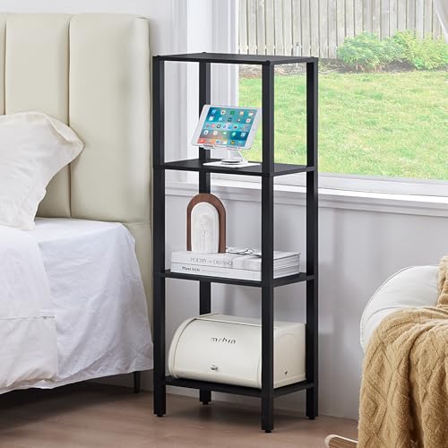 YUFAM 4 Tier Small Bookshelf, Narrow Tall Shelf, Wooden Book Shelf, Black - color: Black, size: 4-Tier