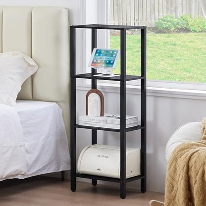 YUFAM 4 Tier Small Bookshelf, Narrow Tall Shelf, Wooden Book Shelf, Black - color: Black, size: 4-Tier