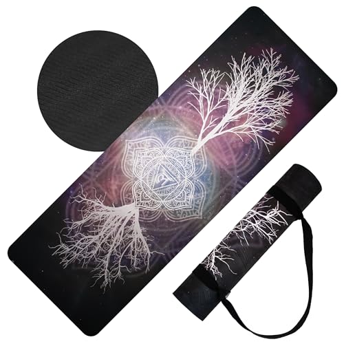 HIGHTOP Yoga Mat with Strap Non-Slip 6mm Thick, Premium Suede & TPE Tree-of-Life Root Chakra Design (72”x24”) Yoga, Hot Yoga, Pilates and Sweaty Workout