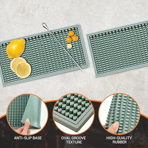 ZJWZLG Bar Mat 5.9"x11.8"(2Pcs) Non-Slip Rubber Bar Mat, Spill Proof & Flat Design,Easy to Clean Textured Surface for Home Bar,Coffee Station, Bartending - Protects Countertops & Glassware (Green). - color: Green, size: 6" x 12"